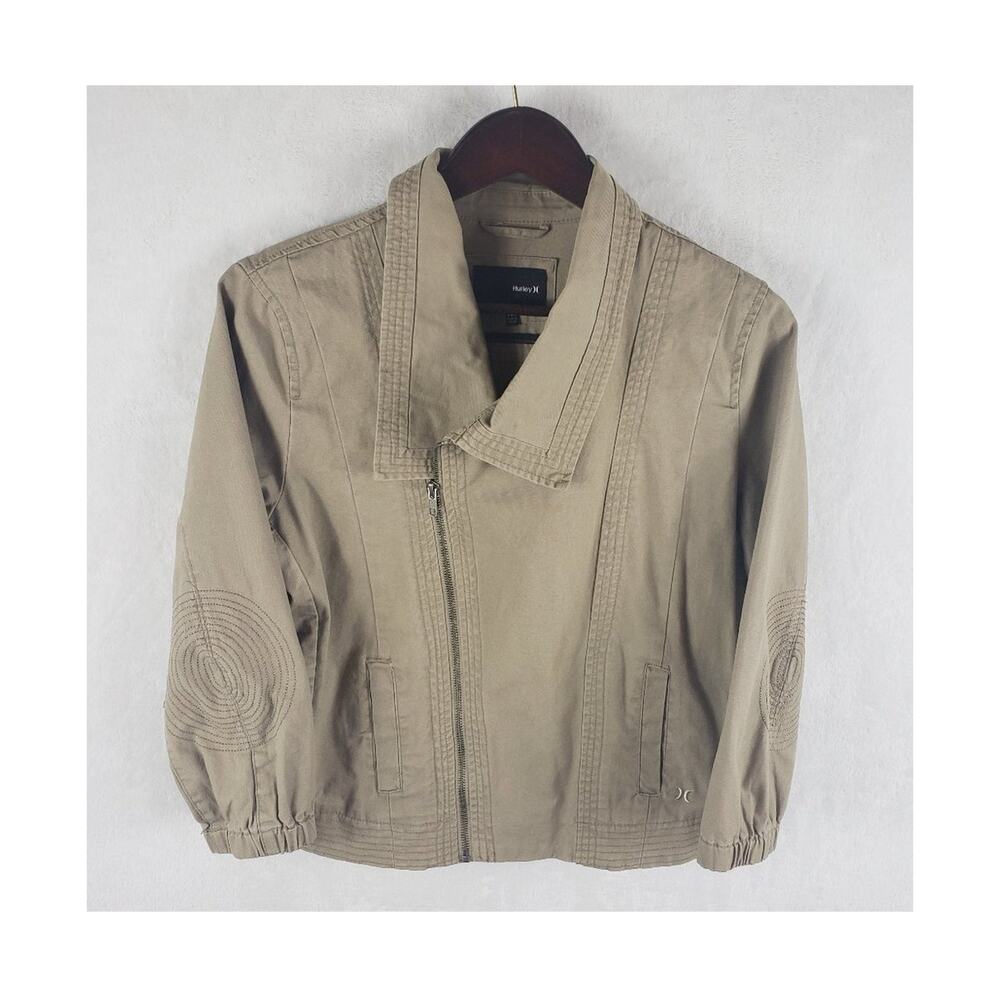 Hurley Avery Jacket Junior M Tan Lightweight Moto Asymmetric w/ Stitch Details